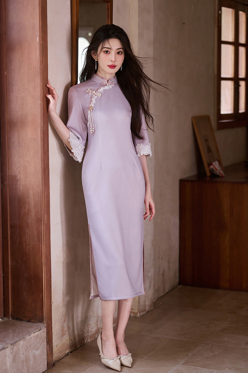 Purple Cheongsam 2025 – Elegant Young Chinese Style Autumn Dress