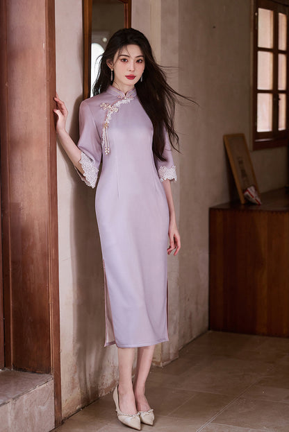 Purple Cheongsam 2025 – Elegant Young Chinese Style Autumn Dress