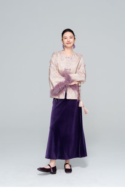 Stylish Satin Jacket with Unique Furry Sleeves