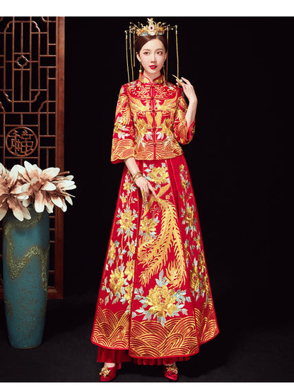 Xiuhe Wedding Dress Bride Plus Size Dragon Phoenix Gown Set