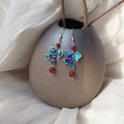Burnt Blue Red Glaze Earrings | Ancient Style Ming Dynasty Hanfu Cheongsam Accessory