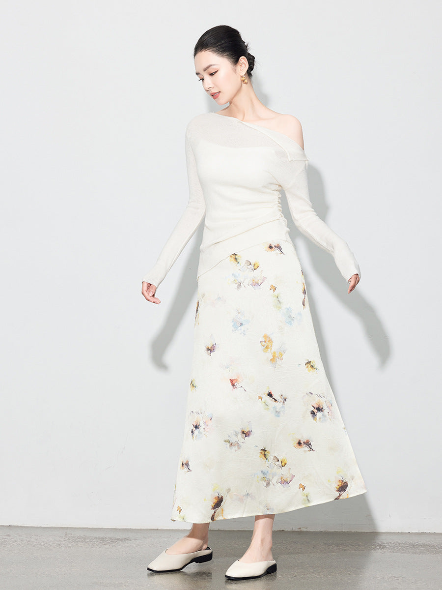 Chic Printed Midi Skirt, Side Slit Design for Women