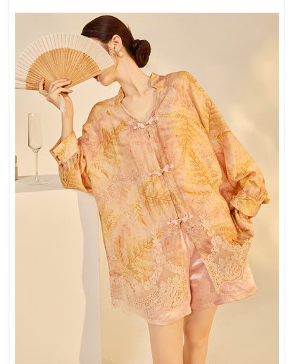 Autumn Chinese Style Lace Patchwork Shirt | Slim Embroidered V-Collar Top