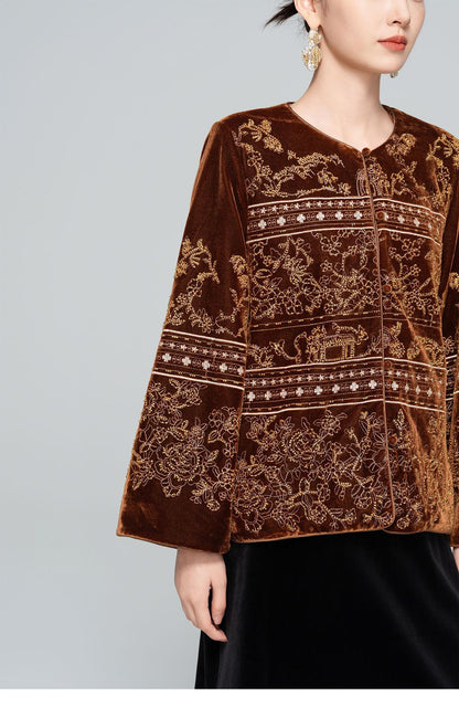 High-End Vintage Velvet Beaded Jacket New Chinese Style Women