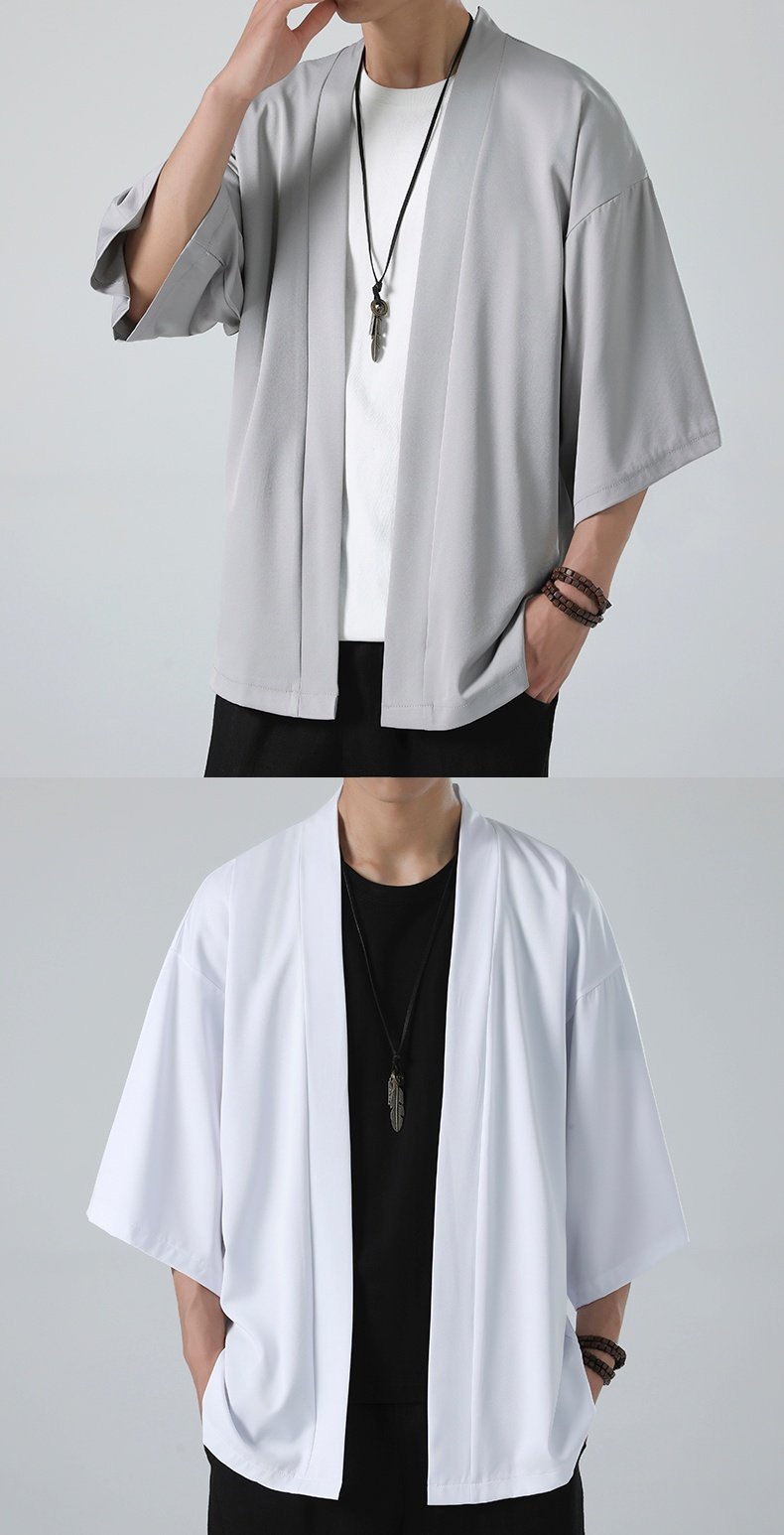 Mens Chinese Hanfu Dao Robe Large Size Zen Ice Silk Kimono