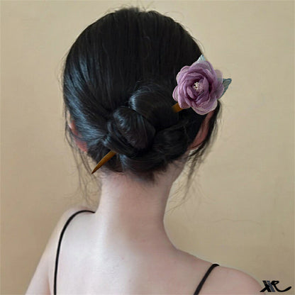 Purple Rose Hairpin Summer Mesh Flower Ancient Style Hair Accessory