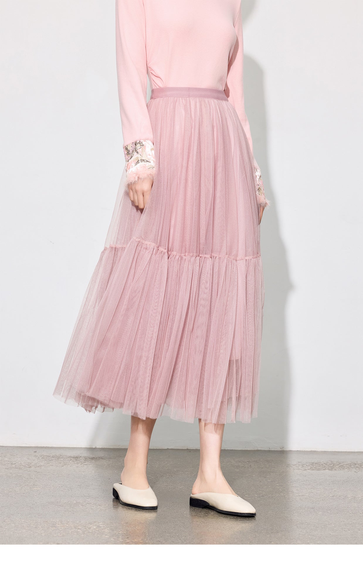 Luxury Pleated Mesh Skirt — Fairy-Inspired Layered Hem Midi
