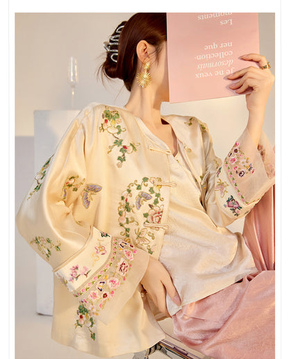 2026 Autumn New Chinese Style Printed Embroidered Acetate Coat for Women