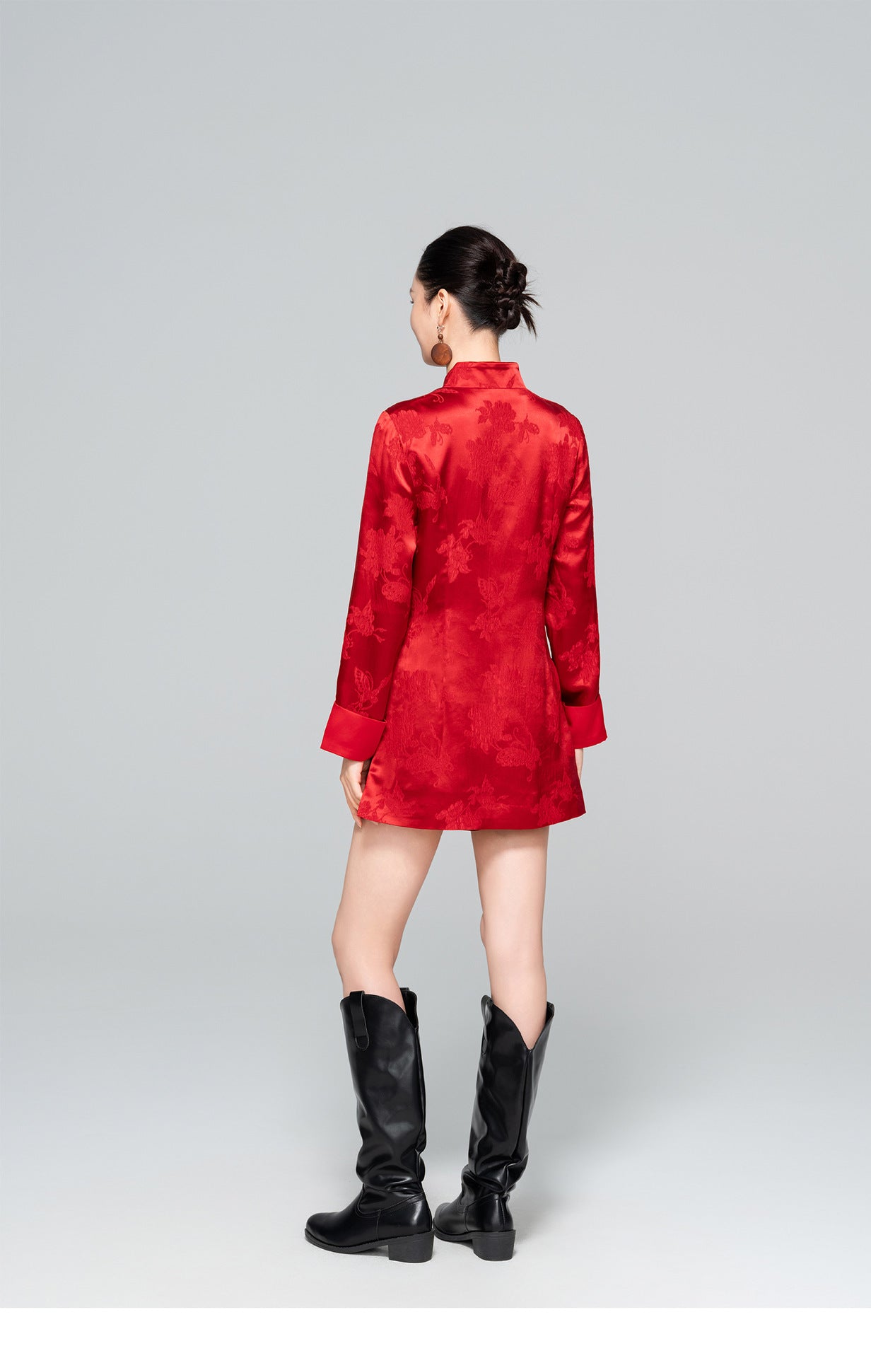 Improved Red Chinese Style Stand Collar Elegant Dress