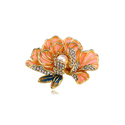 Handmade Enamel Peony Brooch — Luxury Chinese Style Cheongsam Pin