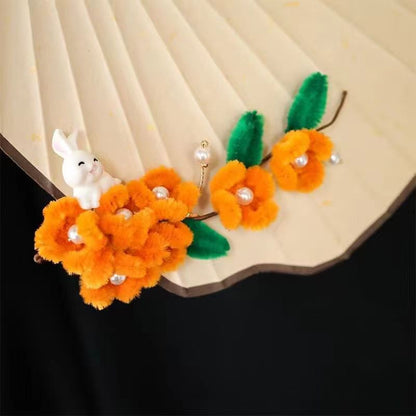 Osmanthus bunny imitation velvet flower hairpin side clip