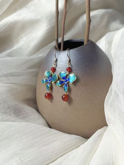 Burnt Blue Red Glaze Earrings | Ancient Style Ming Dynasty Hanfu Cheongsam Accessory