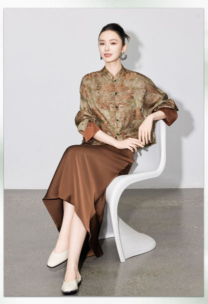 Stylish National Style Jacquard Blouse for Women