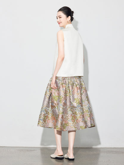 Early Spring Retro Jacquard Embroidered Vest & Skirt Set