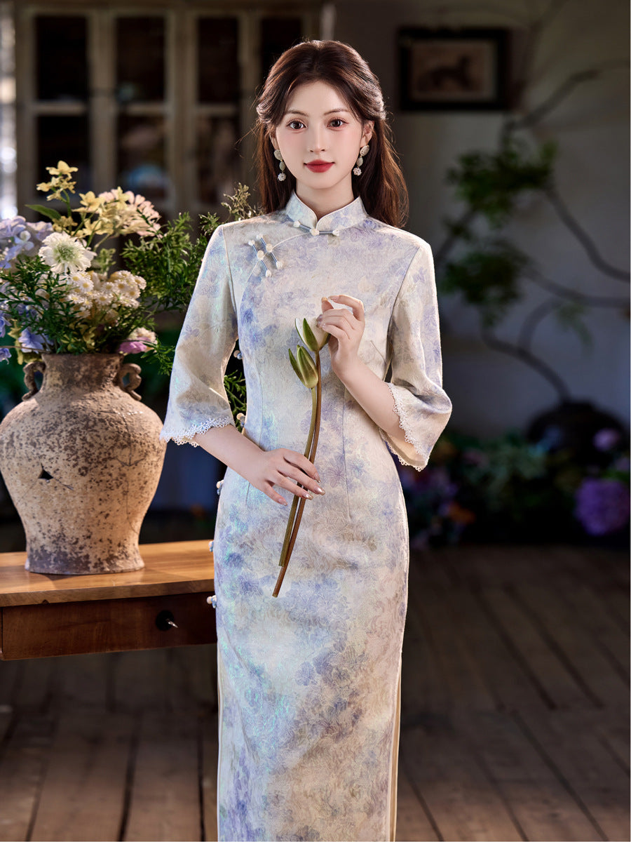 High-End Daily Wear Qipao – Exquisite Satin Autumn Dress