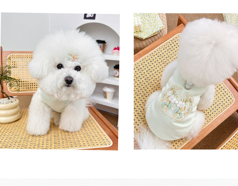 Spring Summer Pet Chinese Style Embroidered Vest for Dogs and Cats