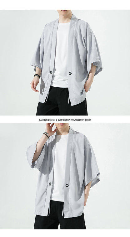 Summer Chinese Style Mens Hanfu Cardigan Taoist Robe Sun Protection