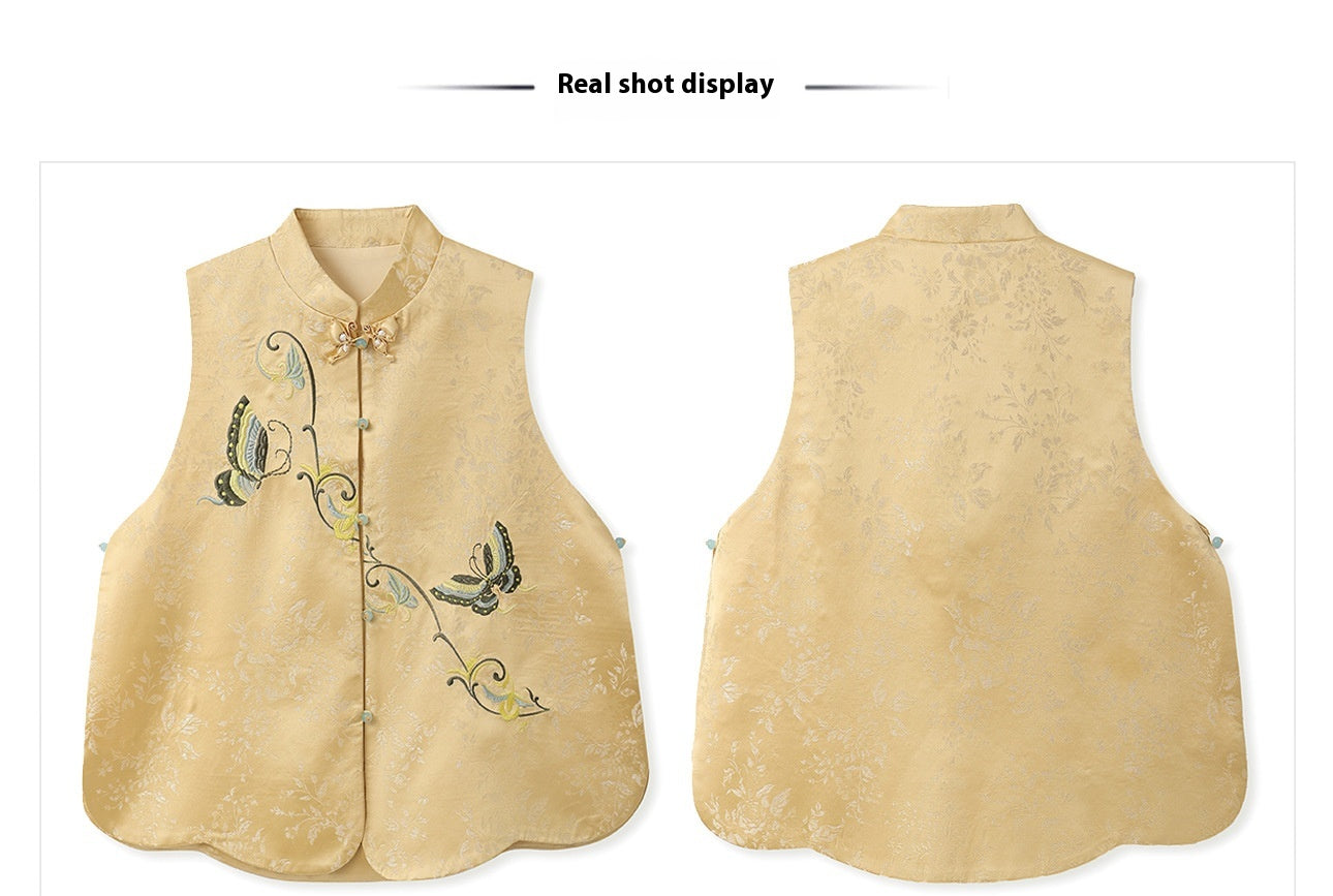 High-End Embroidery Stand Collar Vest & Jacquard Mermaid Skirt