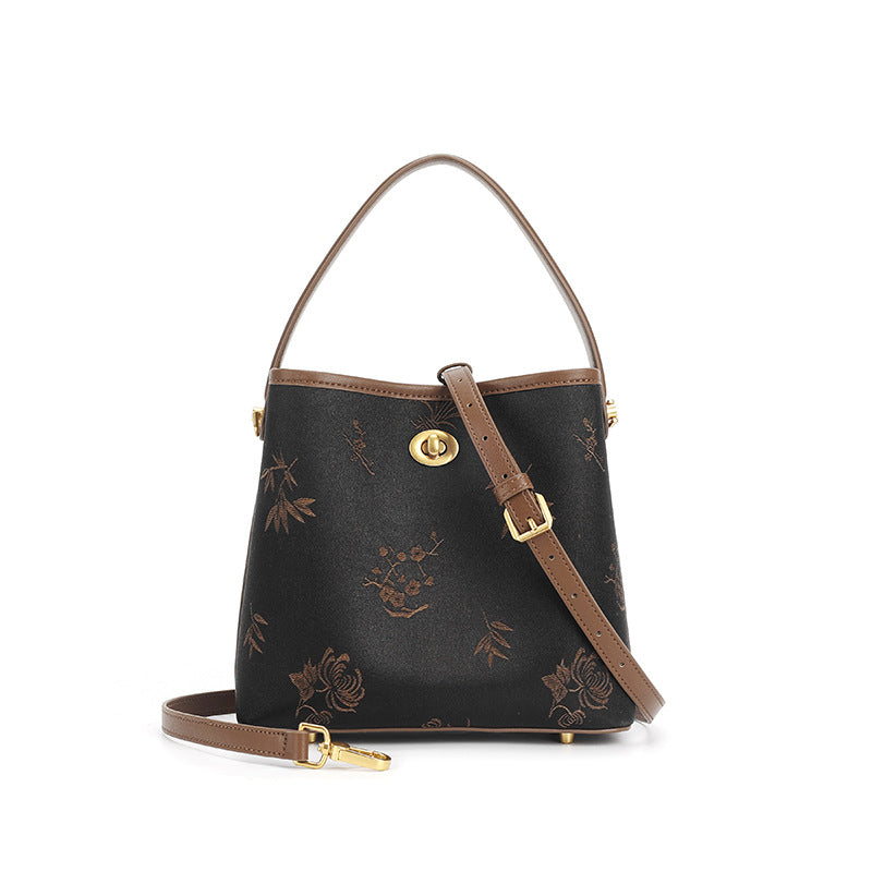 Vintage Xiangyun Silk Handbag — Real Mulberry Silk Bucket Bag for Women