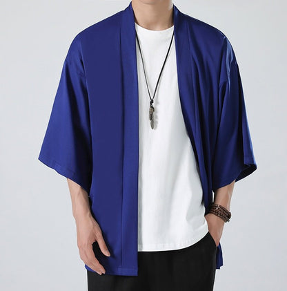 Mens Chinese Hanfu Dao Robe Large Size Zen Ice Silk Kimono