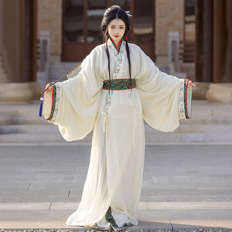 Warring States Hanfu — Straight Skirt Robe with Large Volume Tail for Women