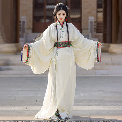 Warring States Hanfu — Straight Skirt Robe with Large Volume Tail for Women