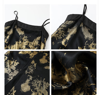 Summer New Chinese Printed Rayon Shirt & Strap Dress Set