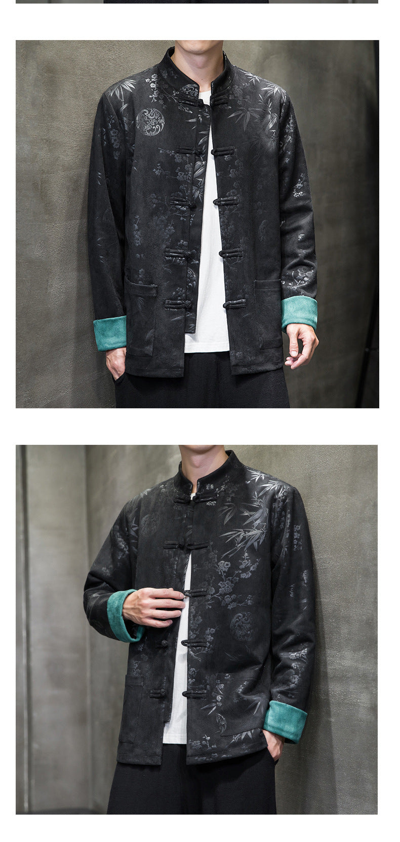 Chinese Style Mens Retro Tang Suit Button Printed Velvet Coat