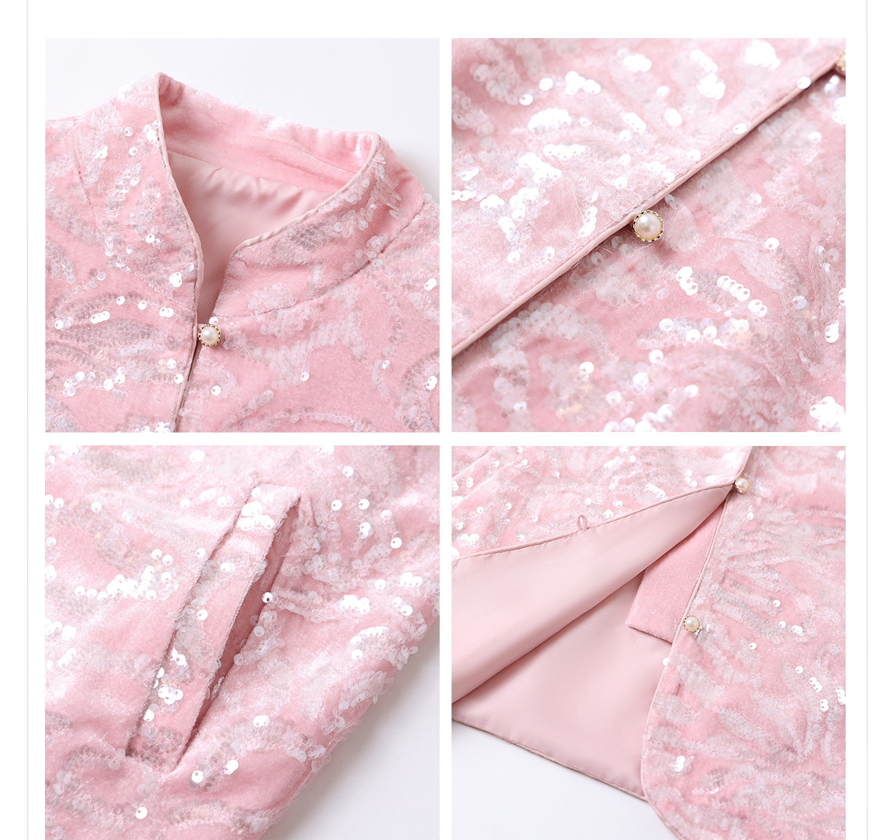 New Chinese Satin Floral Sequin Button Light Luxury Loose Coat