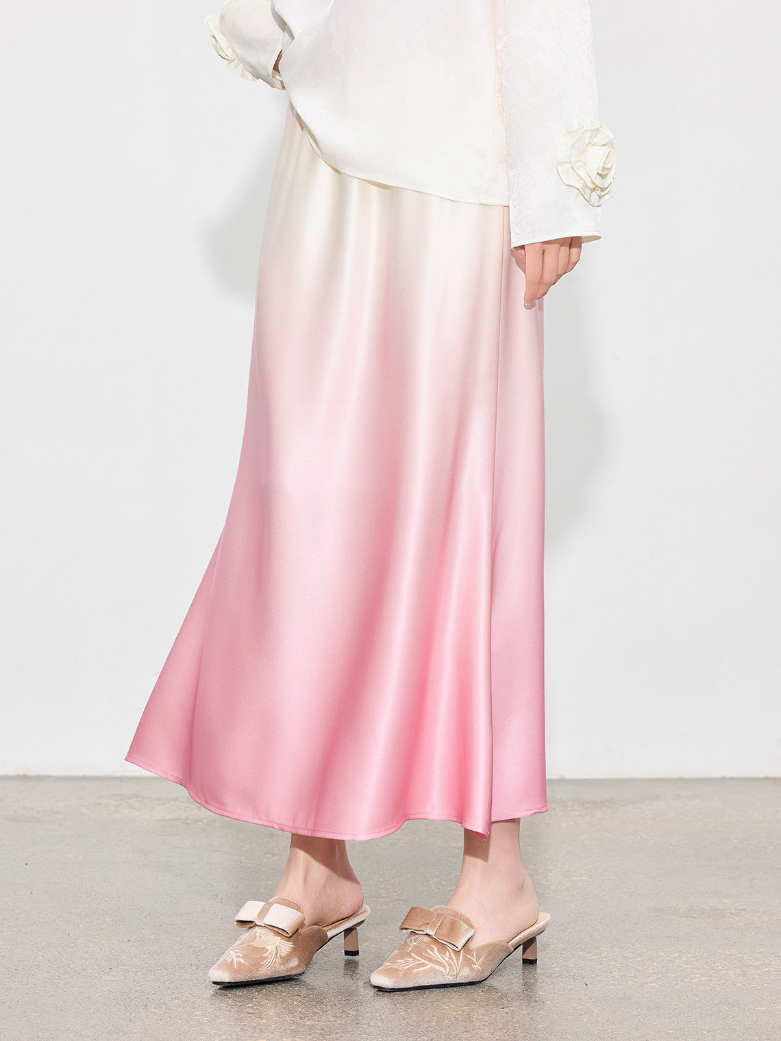 Luxury Acetate Satin Midi Skirt — Gradient High-End Mermaid Style