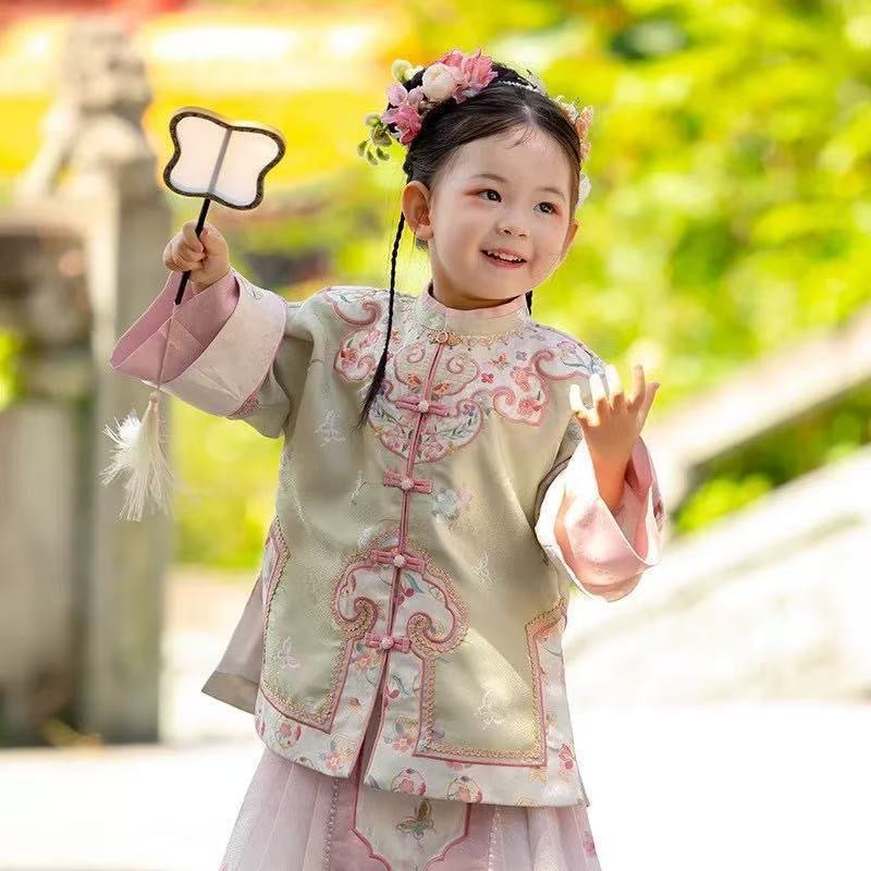 Children’s New Chinese Style Hanfu | Retro Checkered Ming Dynasty Outfit