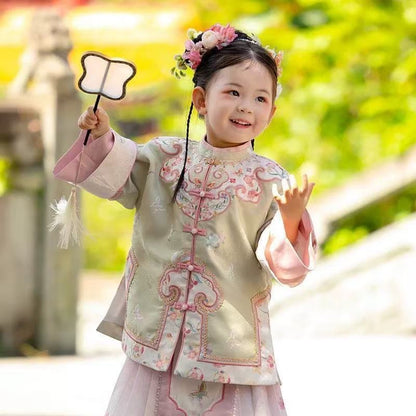Children’s New Chinese Style Hanfu | Retro Checkered Ming Dynasty Outfit