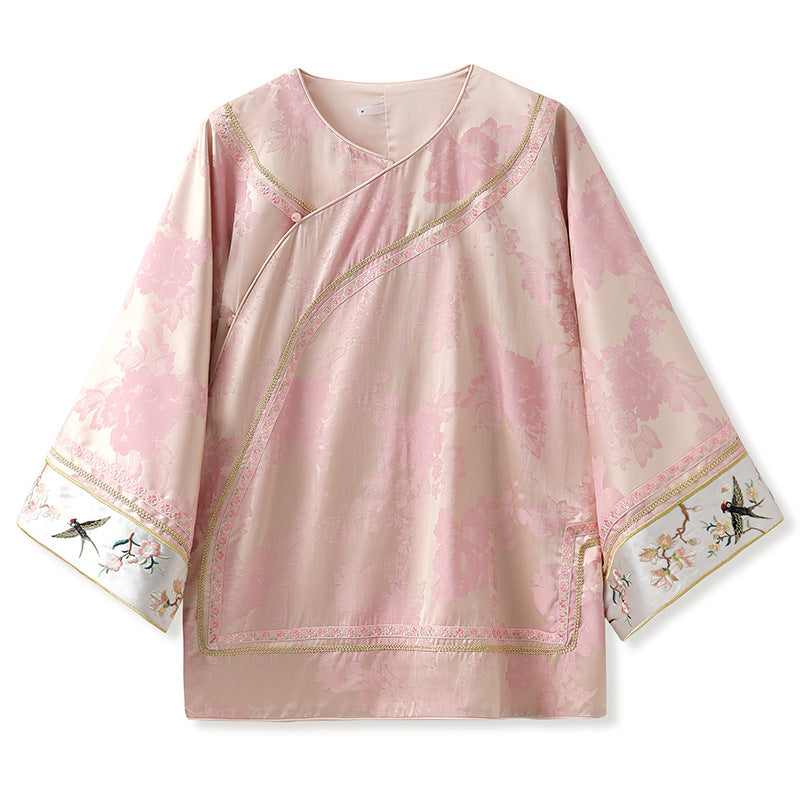 Elegant Jacquard Rayon Shirt New Chinese Style Loose Top