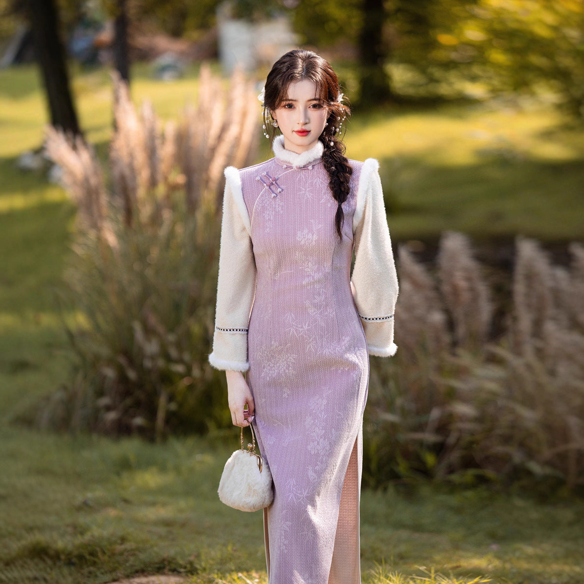 Thick Flared Sleeve Long Cheongsam | Youth New Chinese Style Winter Dress