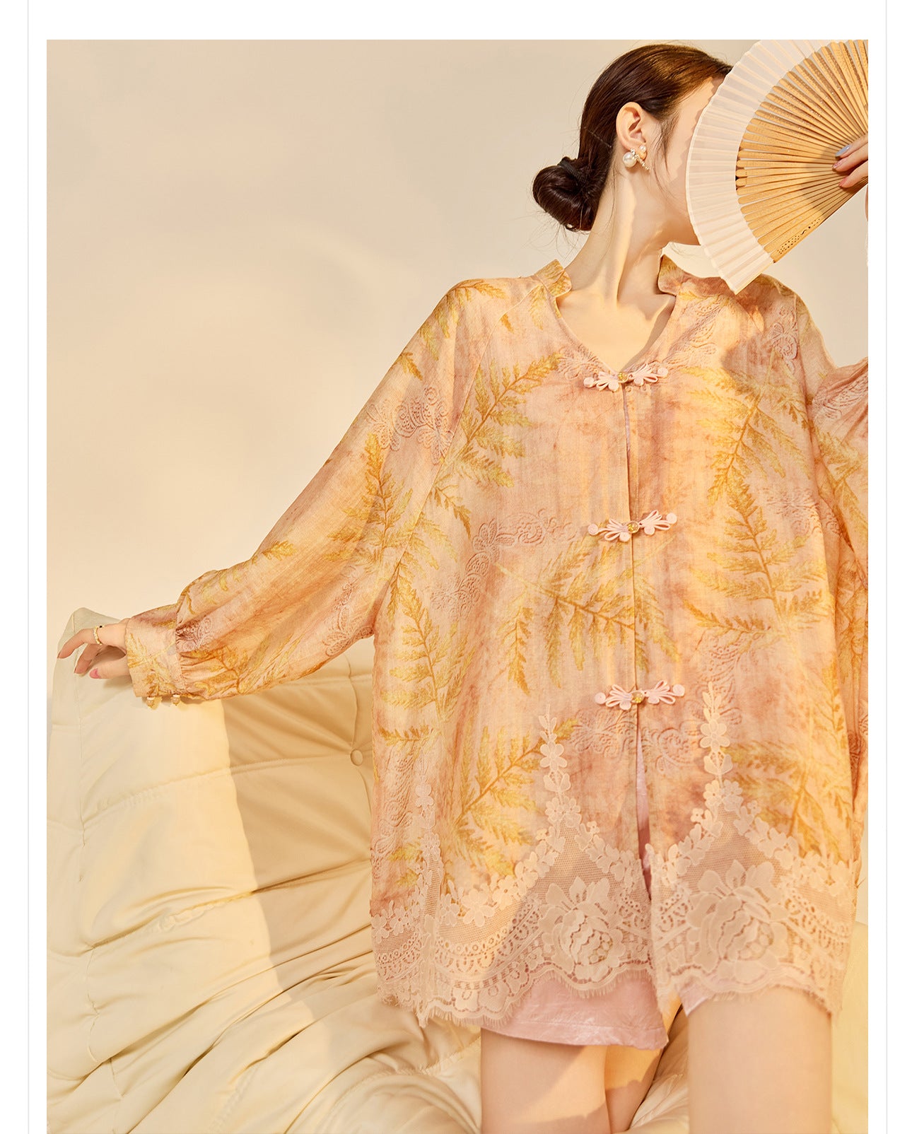 Autumn Chinese Style Lace Patchwork Shirt | Slim Embroidered V-Collar Top