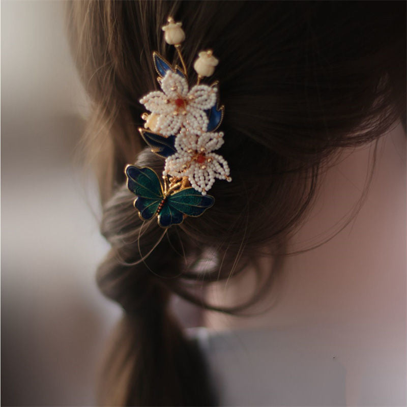 Hanfu Side Hair Clip Ming Song Style Qipao Accessory Enamel Lily Bell Hairpin