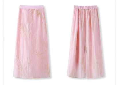 New Chinese Style Dragon Embroidered Shirt & High Waist Skirt Set