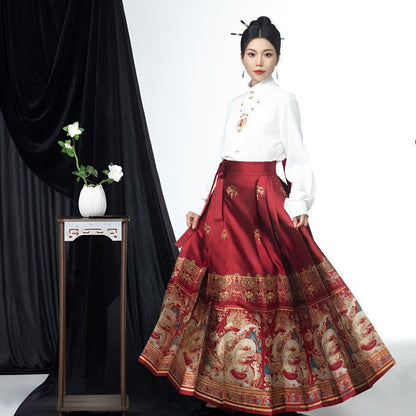 Elegant Autumn-Winter Brocade Horse-Face Skirt