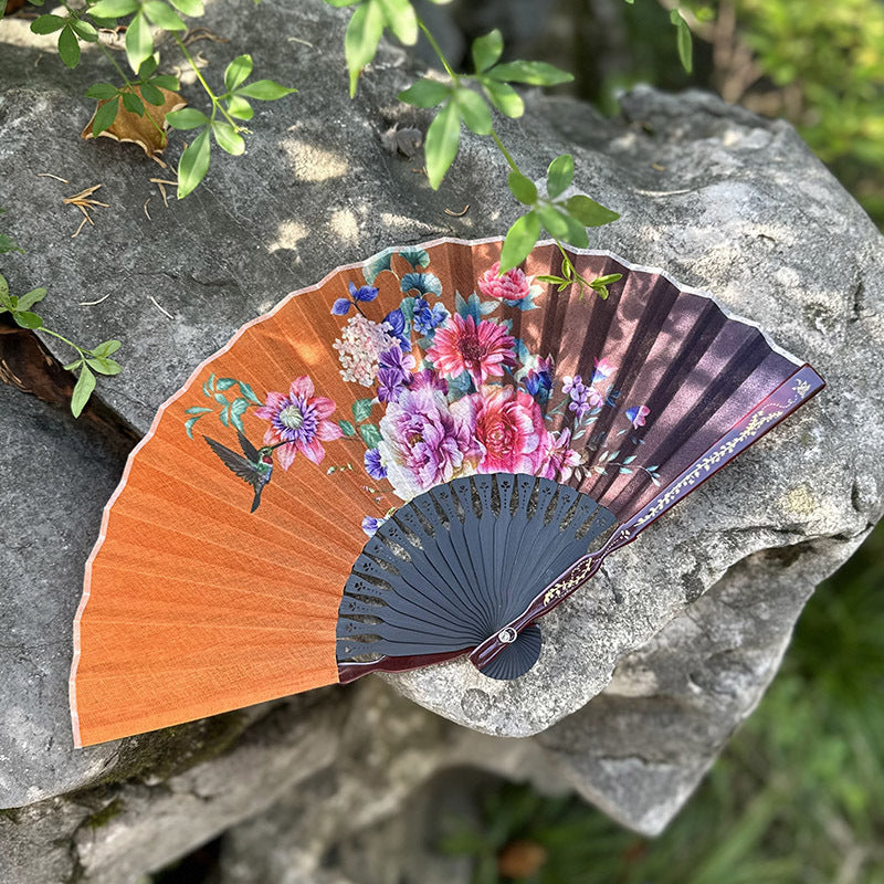 Summer Chinese Folding Fan — Ancient Style Cotton Linen Fan with Tassels