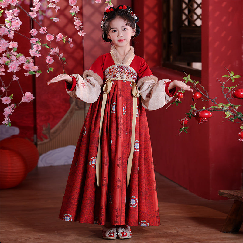 Children’s Winter Hanfu Dress | Elegant Thickened Tang Suit Cheongsam for New Year