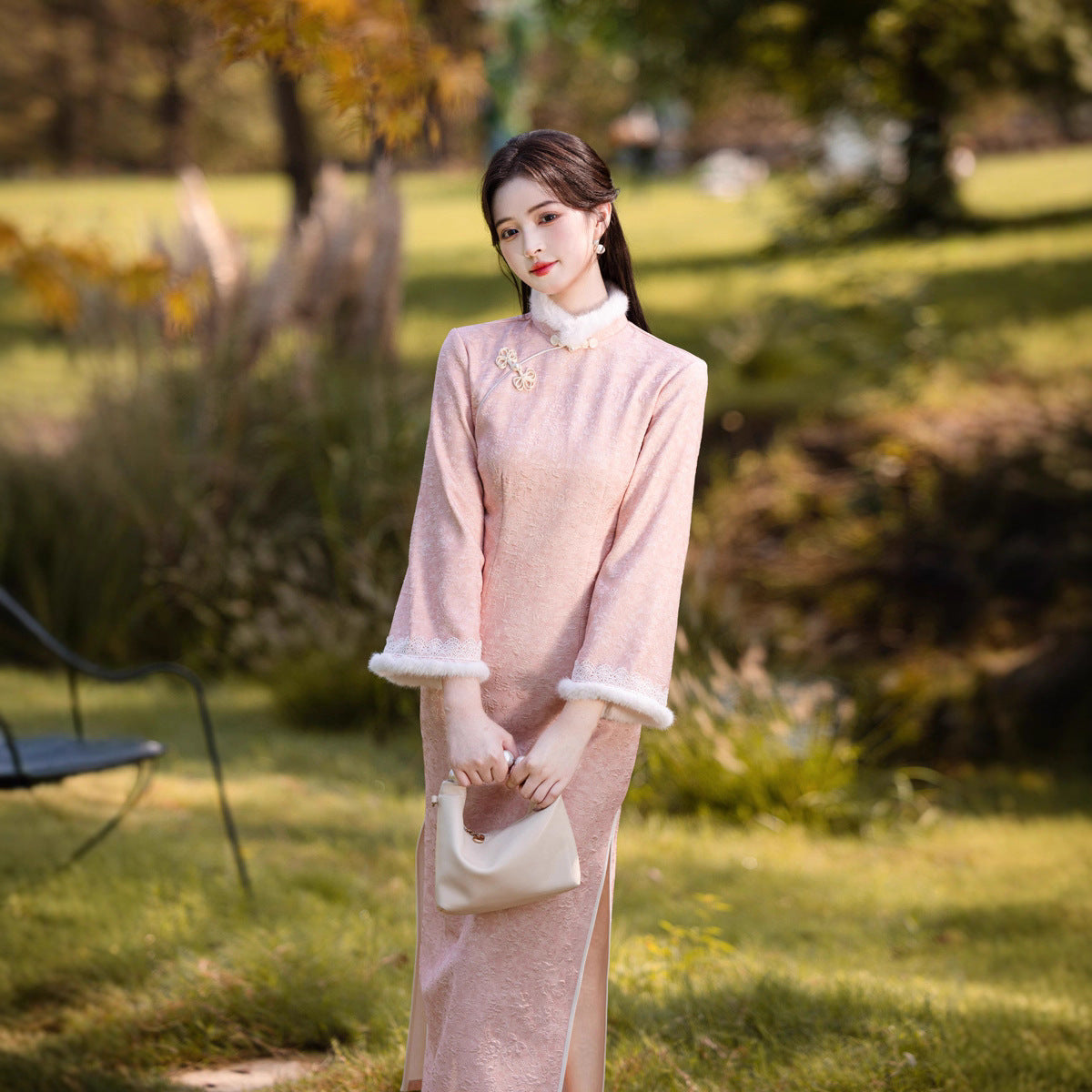 2025 New Pink Chinese Style Qipao | Warm Elegant Thickened Winter Dress