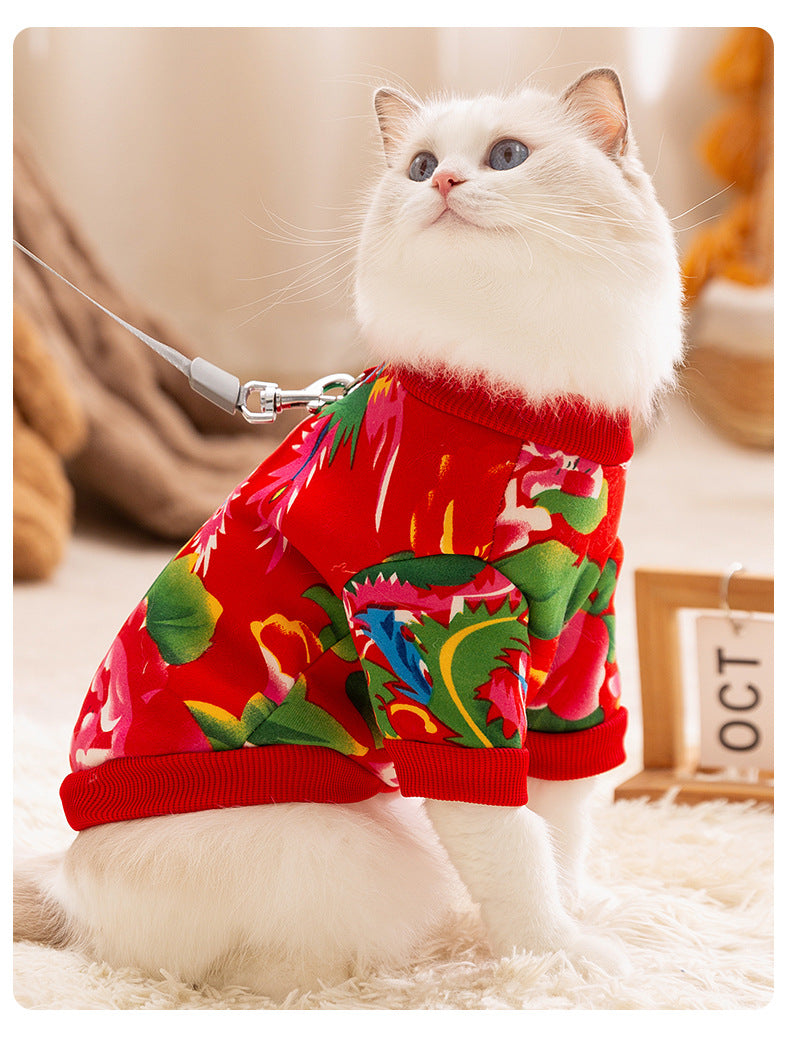 Floral Two-Leg Warm Pet Coat Small Dog Cat Autumn Winter Jacket