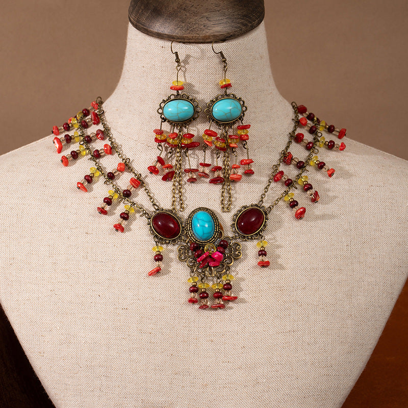 Exotic Ancient Style Hair Ornament Set | Hanfu Earrings Necklace Hair Accessory