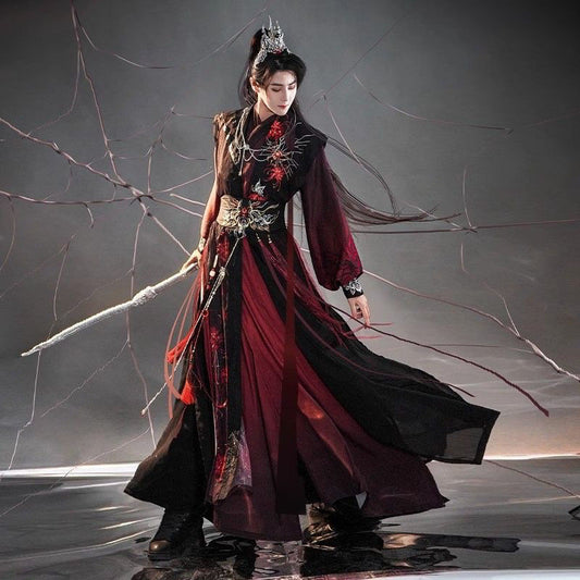 Men's and Women's Song Dynasty Hanfu Set Black Red Cross Collar Outfit
