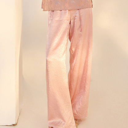 New Chinese Style High-Waist Wide-Leg Acetate Pants for Women