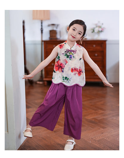 Retro Republic Style Girls Two-Piece — Improved Shirt & Pants Set