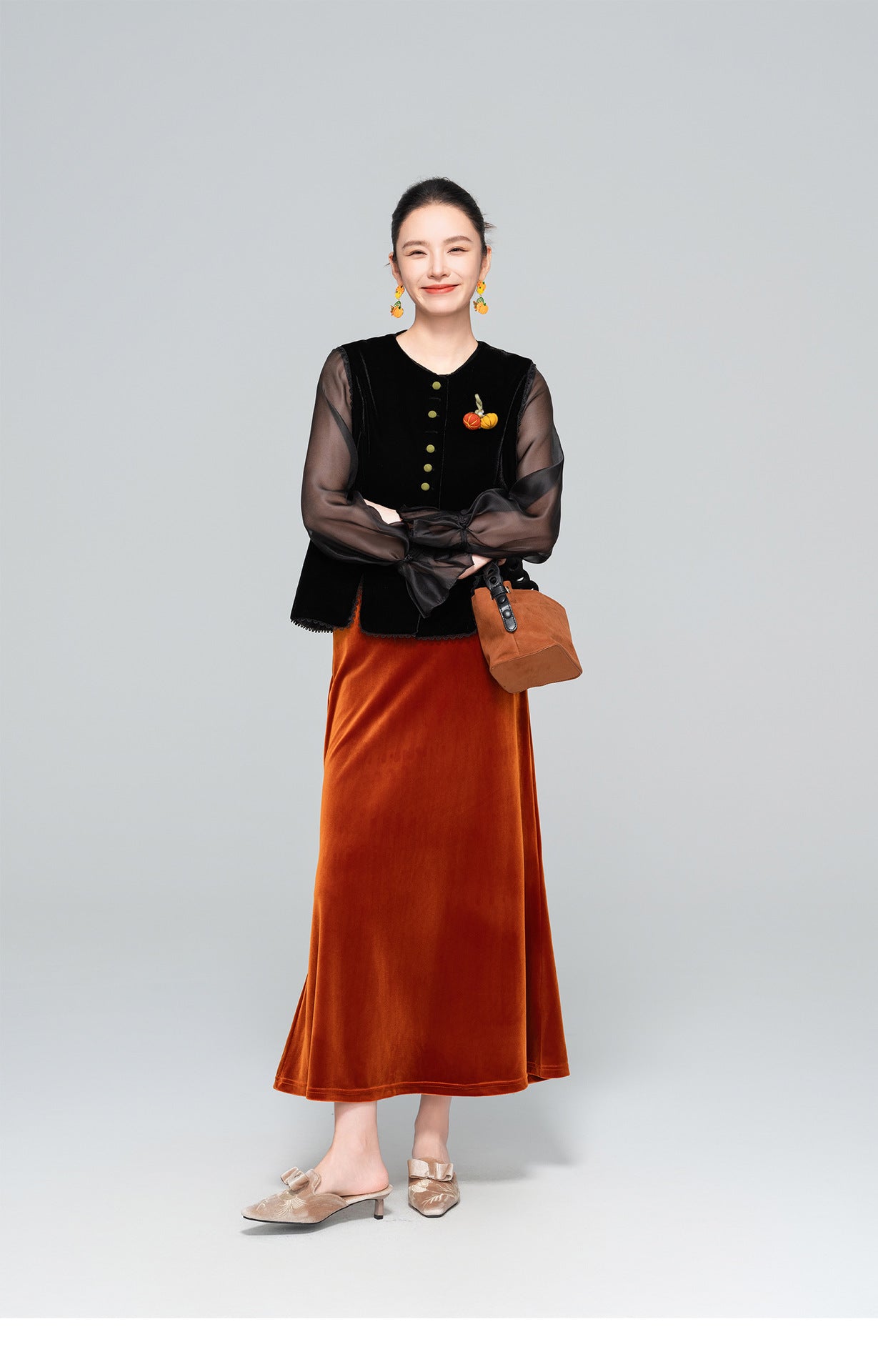 High-End 3D Pumpkin Velvet Vest for Women