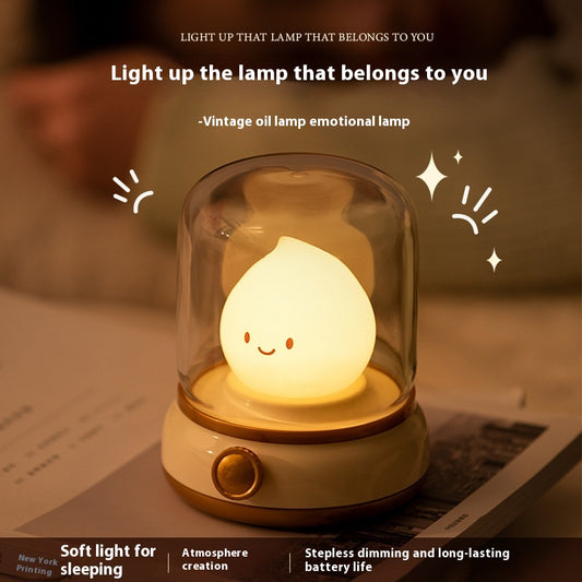 USB Rechargeable Night Light Vintage Oil Lamp Soft Light for Bedroom