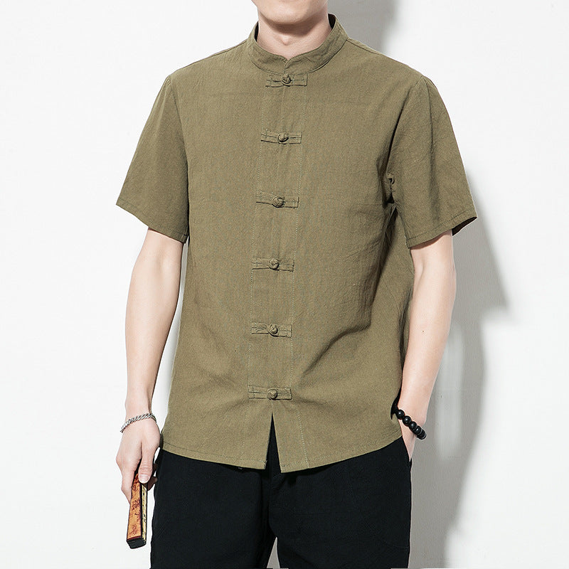 Summer Chinese Style Men’s Shirt — Linen Tang Suit Retro Short Sleeve