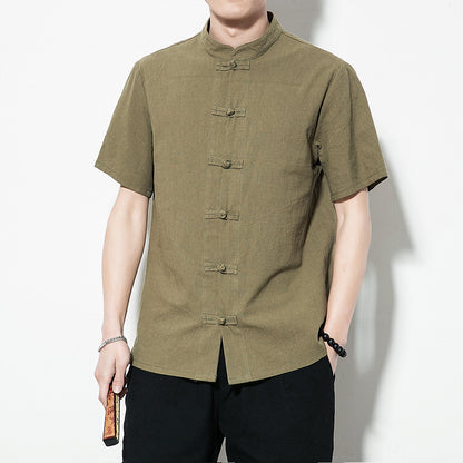 Summer Chinese Style Men’s Shirt — Linen Tang Suit Retro Short Sleeve